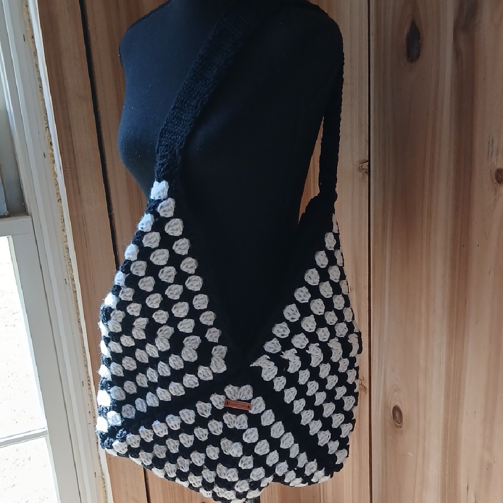 8 Other Reasons Black and White Crochet Shoulder Bag